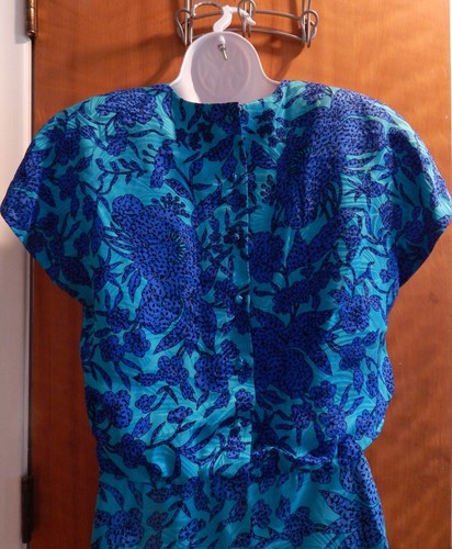ADRIANNA PAPELL VINTAGE SILK TURQUOISE BLUE PENCIL ASYMMETRICAL FLOUNCE DRESS 10 - Picture 6 of 6
