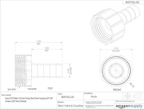 QTY 15 DIXON TCF73 ADATTATORE 3/4 TUBO GIARDINO DONNA 3/8 RACCORDO BARBUTO GAMBO CORTO - Foto 8 di 11