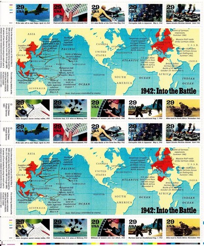 WORLD WAR II 1942 INTO THE BATTLE #2697 - US HISTORY MINT NH VF 20 STAMP SHEET - Picture 1 of 2