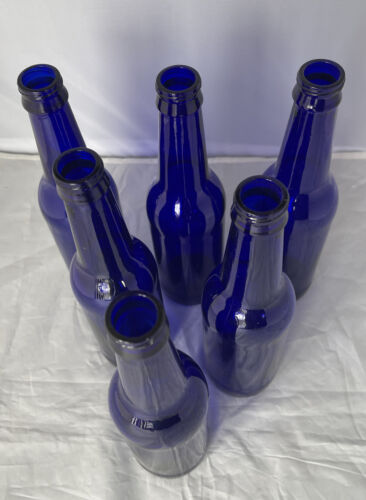 6 COBALT BLUE BEER BOTTLES BREWING Vases Flowers Crafts Wedding Herbs Wind Chime - Picture 7 of 8