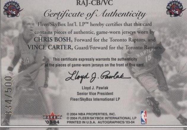 2003-04 Skybox Autographics - Chris Bosh/Vince Carter #RAJ-CB/VC