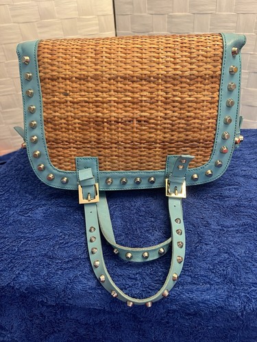 Vintage Fendi handbag (turquoise leather and straw) beutiful design and color - Picture 2 of 6