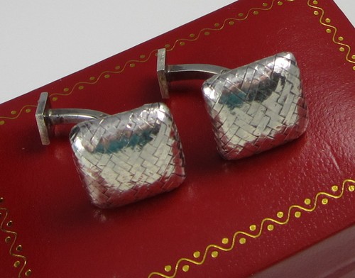 Gemelos vintage elegantes únicos elegantes brillantes tejidos de plata de ley de 15,5 gramos - Imagen 3 de 5