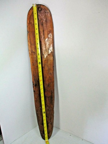 Primitive African Asian Carved Wooden Mask Wall Hanger Brown / Green 32" x 5.5" - Picture 2 of 12