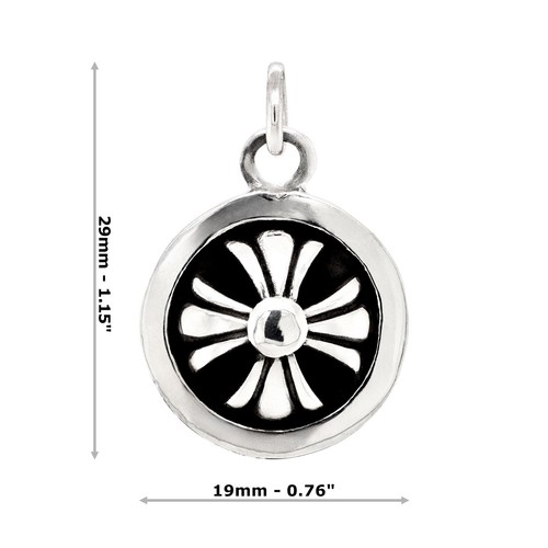 Fleur De Lis Cross Round Sterling Silver 925 Pendant - Picture 5 of 6