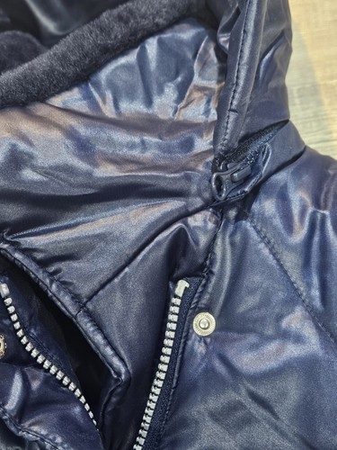 Jessica Simpson Girl Navy Faux Fur Collar Hooded Puffer Jacket Coat Sz M 10 12 - Picture 4 of 5