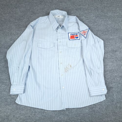 Pepsi Workwear Shirt Mens Extra Large Blue Striped Thrashed Uniform Patches Vtg