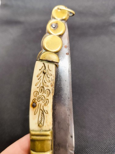 Navaja Knife Antique 18th 19th Century Spanish France NAVAJA Folding Knife Brass - Picture 9 of 14
