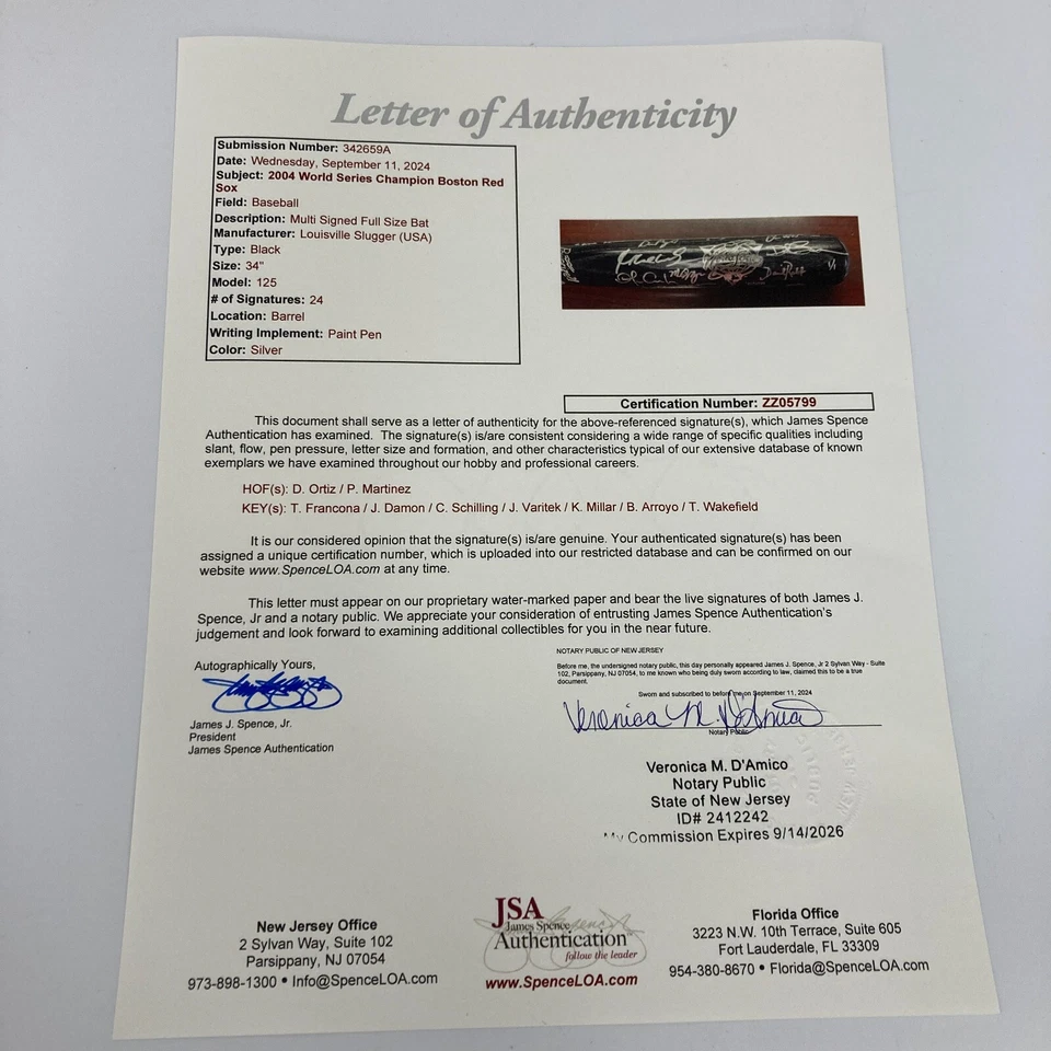 2004 Boston Red Sox World Series чемпионов команды подписанный бейсбольная бита Steiner 1/1 JSA - Изображение 2 из 4