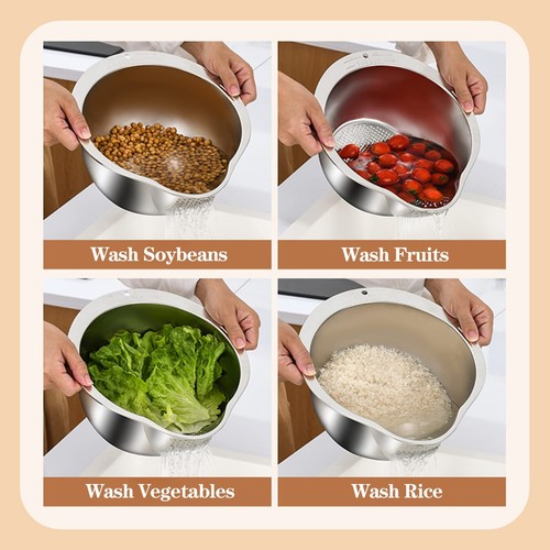 Rice Washer Strainer Bowl 4in1 Washing Bowl For Quinoa Stainless Steel Rinser Wi - Picture 4 of 6