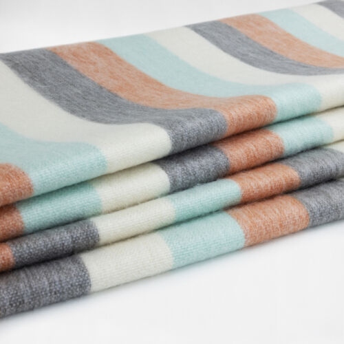 TRANQUIL STRIPED ALPACA WOOL BLEND BLANKET – 97x67 | AQUA, SLATE & CLAY | QUEEN - Picture 4 of 12