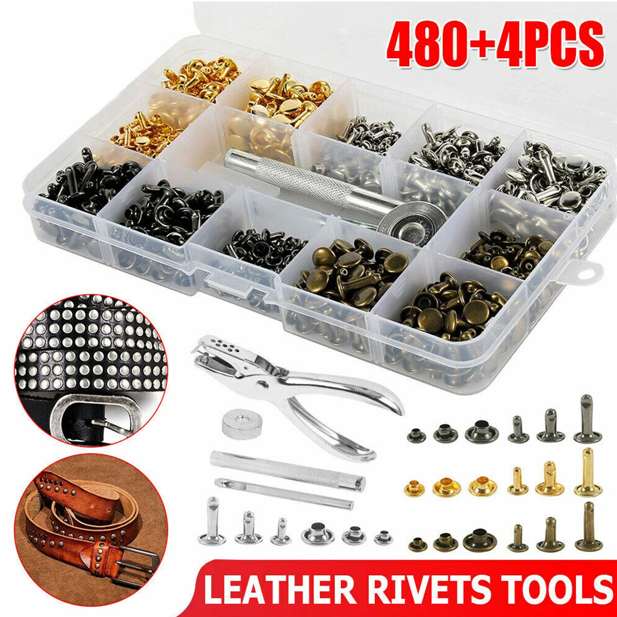 480pc Leather Rivets Tool DIY Craft Metal Stud Double Cap Fixing Kit Belt  Repair