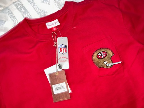 49ers Mitchell & Ness Pocket T Shirt Throwback Logo Helmet Men’s Size Large NWT - Picture 4 of 8