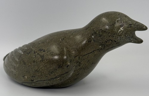 VTG Eskimo Art Hand Carved Signed Soapstone Inuit Bird Sculpture Statue 7” - Picture 3 of 13