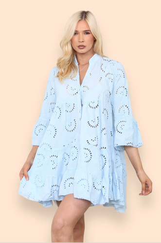 Women’s Green Flower Embroidery Midi Flared Smock Dress.New,More Colours. UK8-14 - Picture 5 of 35