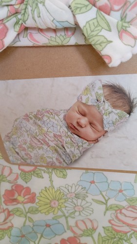 Baby Essentials Spring floral swaddle wrap blanket  head band for baby 2 piece  - Picture 2 of 2