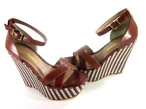 POUR-LA-VICTOIRE-WOMEN-039-S-BONITA-FASHION-WEDGE-SANDAL-COGNAC-LEATHER-US-SIZE-7-M