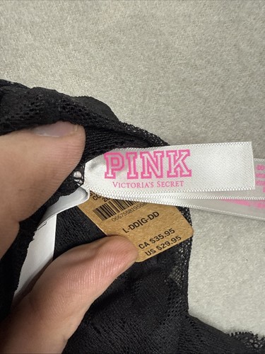 Victorias Secret PINK Lace Padded Push Up Wireless Bralette Bra Black L DD NWT - Picture 7 of 9