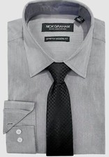 75 Nick Graham Men's Gray Modern Fit Stretch Dress Shirt Size 14.5-15 34/35