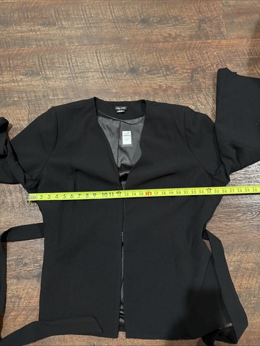 City Chic Jacket Black Crepe Magnetic Split Sleeve Belted Plus Size XXL / 24 New - Picture 9 of 11