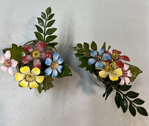 "2 piezas Ted Arnold porcelana metal esmalte colorido arreglo floral 3"" de alto" - Imagen 6 de 9