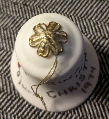 Vtg Christmas Bell Ornament 1974 Ceramic Handpainted & Signed by Artist Dolores  - Picture 7 of 10
