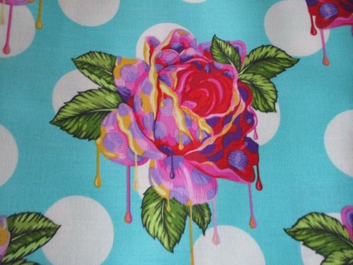 Tula Pink Cotton Fabric 1 Fat Quarter Curiouser Painted Roses on Blue - Picture 3 of 3