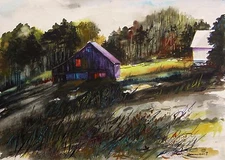 ORIGINAL Farm  Landscape Watercolor PAINTING JMW art John Williams Impressionism