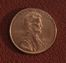 1997 D Lincoln penny - very nice, actual coin - free shipping