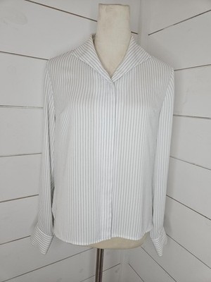 Rena Rowan Size 10 White with blue stripes button down blouse