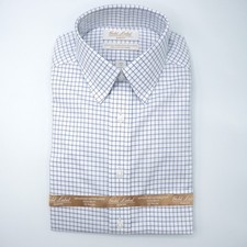 Roundtree Yorke Gold Label Shirt 14.5-32" SLIM FIT Blue White Check Non-Iron NWT