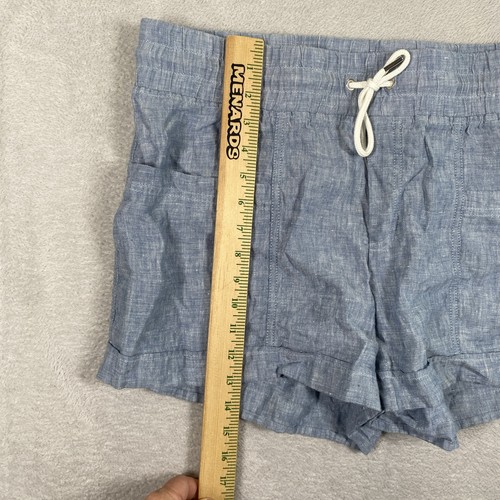 Athleta Cabo Linen 4" Shorts Women's 14 Blue Pull On Pockets Drawstring - Picture 2 of 8