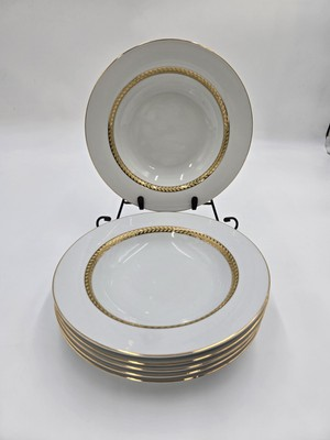 #ad 6 Retroneu IMPERIAL GOLD Oven to table Porcelain SOUP BOWLS 22k Gold Band $30.00