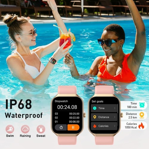 Smartwatch für Herren Damen Annehmen/Anrufen, 1,96" Fitnessuhr, Gold Rosa - Bild 7 von 7