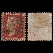 3676 GB 1d Rose-Red 1857. SG38. Spec C10. Extremely Rare Green Cancel. Good. c£1