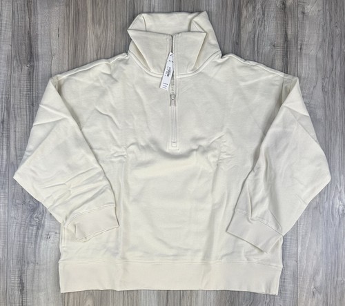 PINK Victoria’s Secret Half Zip Fleece Pullover Cream Women’s XL Cozy Style NWT - Picture 1 of 9