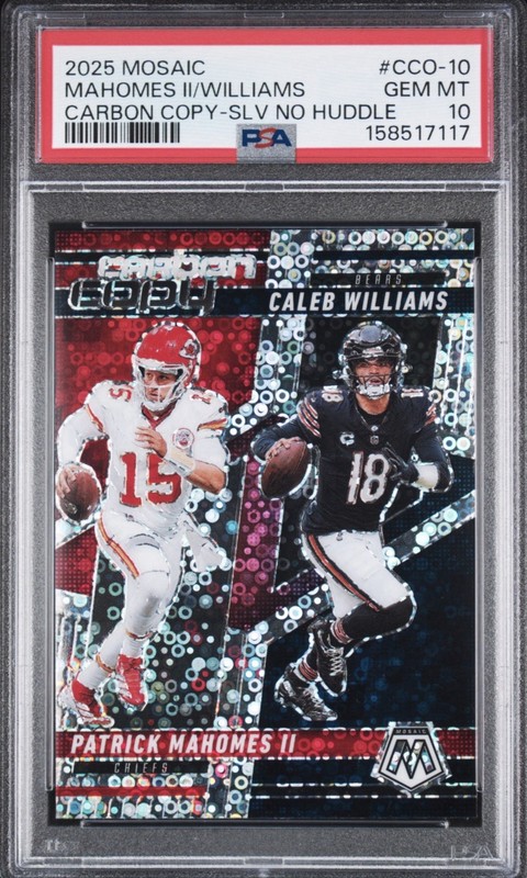 2025 Mosaic Carbon Copy No Huddle Silver Mahomes Williams PSA 10 Pop 9 Rare!