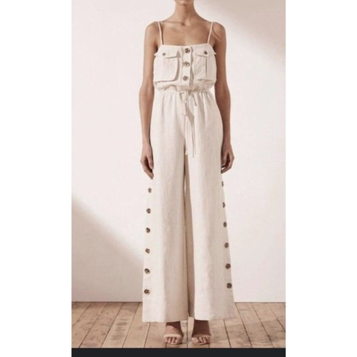 SHONA JOY Sz 10 Aluaro Safari Drawstring Jumpsuit Linen $340 Pilazzo Wide Leg  - Picture 1 of 13