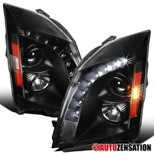 Fit 2008-2014 Cadillac CTS Black Projector Headlights Lamps LED Strip Left+Right