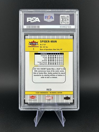 🕸 Spider-Man '89 Fleer Throwbacks Marvel Edition Red #1 - PSA 9 Low Pop - Picture 2 of 3