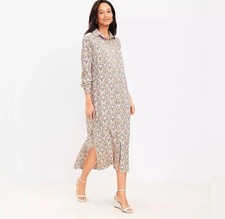 LOFT Womens Floral Maxi Shirt Dress 12 Long Sleeve Button Front Tuilerie