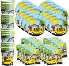 School Bus Birthday Party Supplies Set Plates Napkins Cups Tableware Yellow 