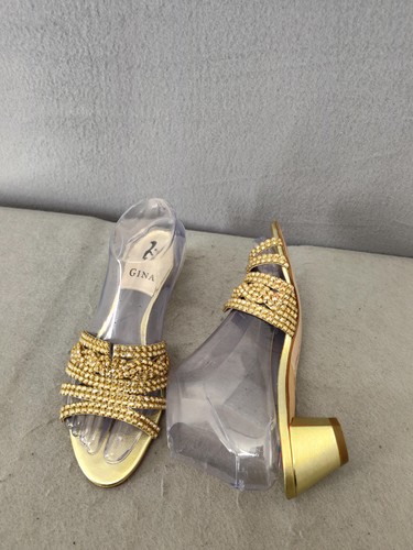 Gina Womens Heels 5.5 Gold Crystal Embellished Slip On Sandal Shoes Made England - Picture 5 of 18