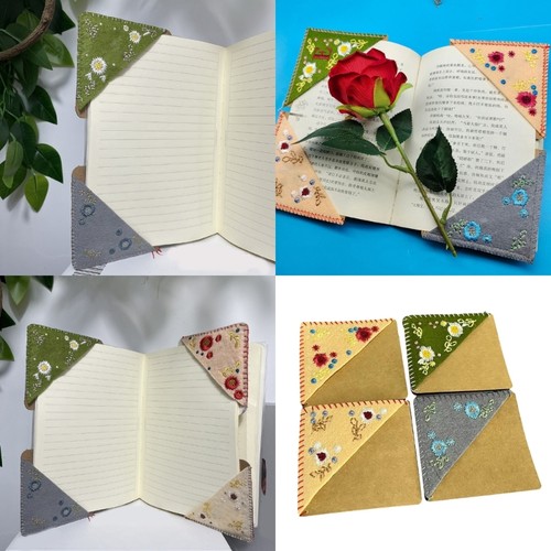 4 Pieces Flower Embroidery Page Marker Hand Embroidered Corner Bookmarks - Picture 2 of 8