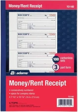 Adams Money and Rent Receipt Book, 3-Part, 11" x 7-5/8", White/Canary/Pink 