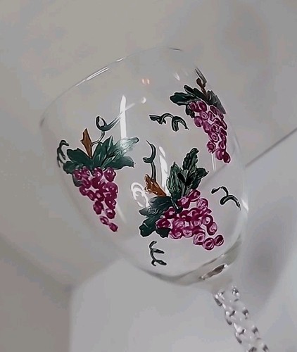 Vintage handbemalte Traube Kuppel 6,75" Käse Glas Schale mit 2 passenden Weingläsern - Bild 20 von 22