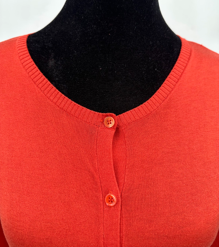 BCBGMAXAZRIA Womens Crew Neck Button Down Cardigan Sweater Small Orange Knit - Picture 3 of 12