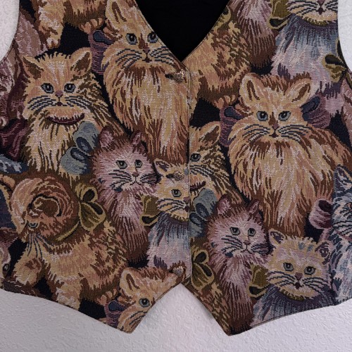 Vintage Katze Gobelin Weste Damen XL Kätzchen Neuheit Top Kunst zum Tragen Fantasie - Bild 5 von 10