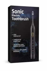 Sonic Electric Toothbrush USB Rechargeable w/5 Brush Heads Smart Timer Black