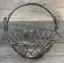 GODINGER Silver Grapevine Basket 11" Decorative Woven Barware Plated Base Metal